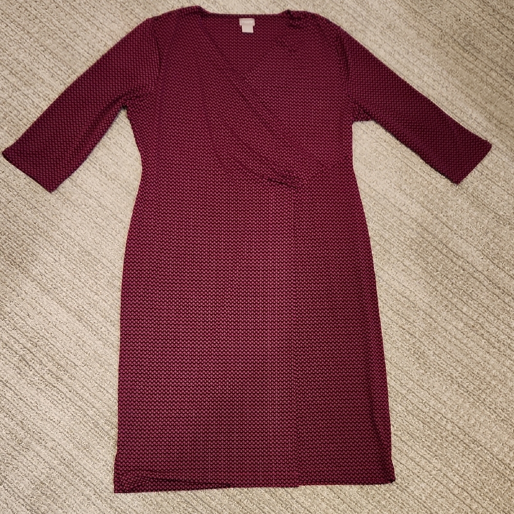 Chico's Dark Pink And Black  Faux-Wrap Midi Dress